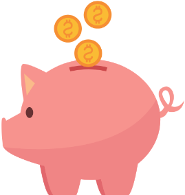 Piggy bank with coins
